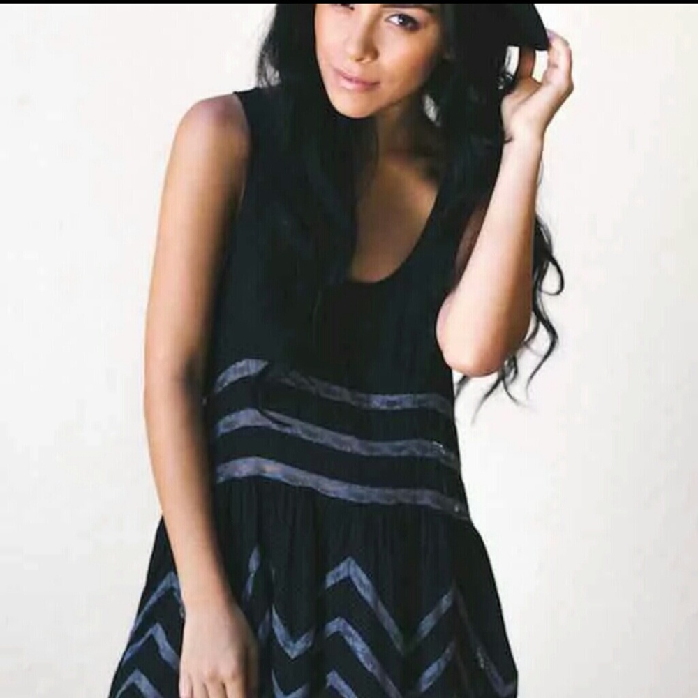 Free People Voile Trapeze slip tunic BLACK